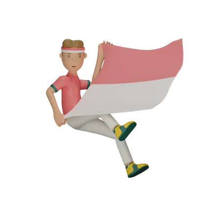 Sosteniendo la bandera de indonesia  3D Illustration