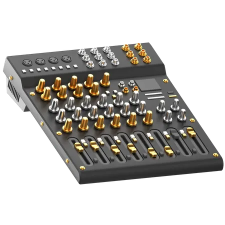3 D Illustration Of A Black And Gold Sound Mixer 3D Icon