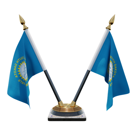 South Dakota Double Desk Flag Stand  3D Illustration