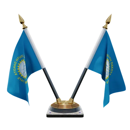 South Dakota Double Desk Flag Stand  3D Flag