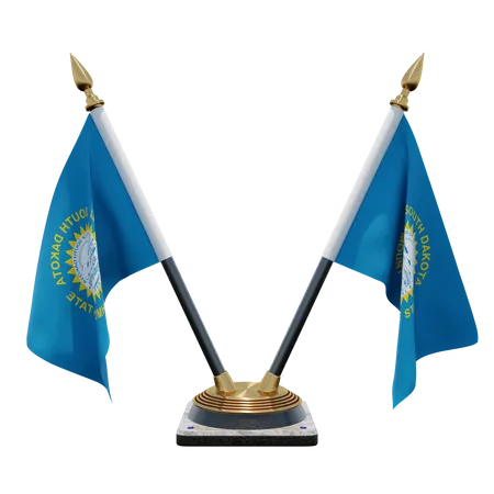 South Dakota Double (V) Desk Flag Stand  3D Icon