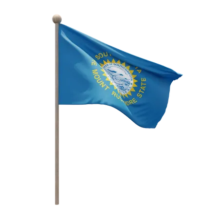 South Dakota Flag Pole  3D Illustration