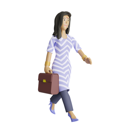 South Indian business employee walking with briefcase  3D Illustration