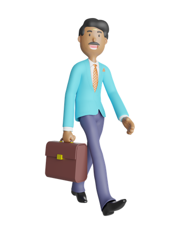 South Indian businessman holding a briefcase in hand and going to the office 3D Illustration