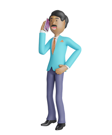 South Indian businessman talking on the phone  3D Illustration