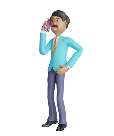 South Indian businessman talking on the phone  3D Illustration