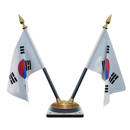 South Korea Double (V) Desk Flag Stand  3D Icon