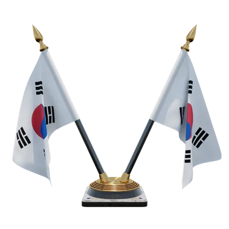South Korea Double (V) Desk Flag Stand  3D Icon