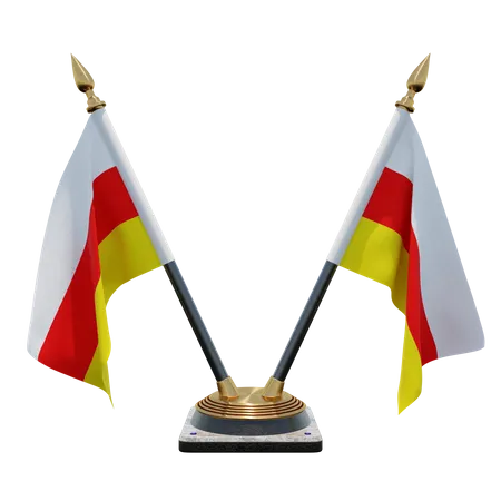 South Ossetia Double Desk Flag Stand  3D Illustration