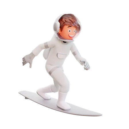 Spaceman doing surfing using surfboard  3D Illustration