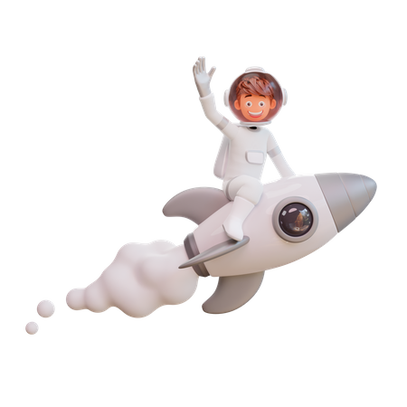 Spaceman Flying Rocket  3D Illustration