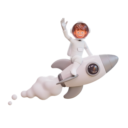 Spaceman Flying Rocket 3D Illustration