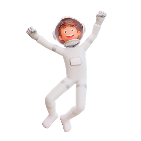 Spaceman Happy Jump  3D Illustration