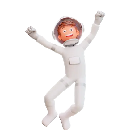 Spaceman Happy Jump  3D Illustration