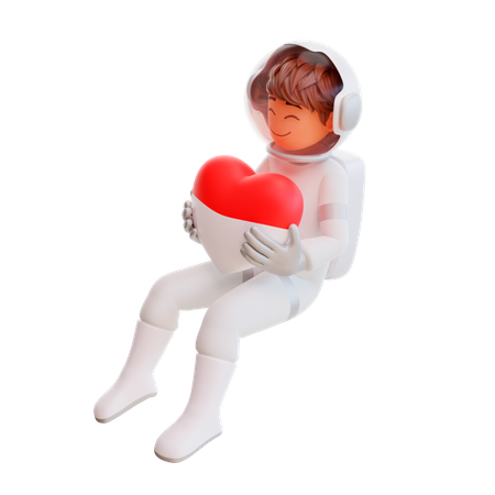 Spaceman holding heart balloon  3D Icon
