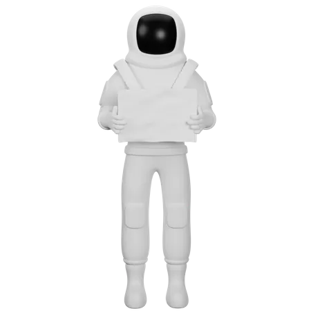 Spaceman Holding Placard  3D Illustration