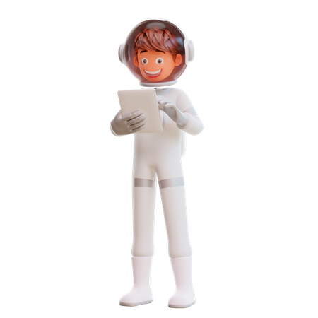 Spaceman tenant une tablette  3D Illustration