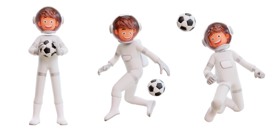 Spaceman Playing With Football  3D Illustration