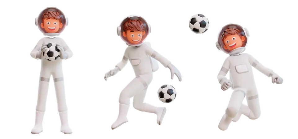 Spaceman Playing With Football 3D Illustration