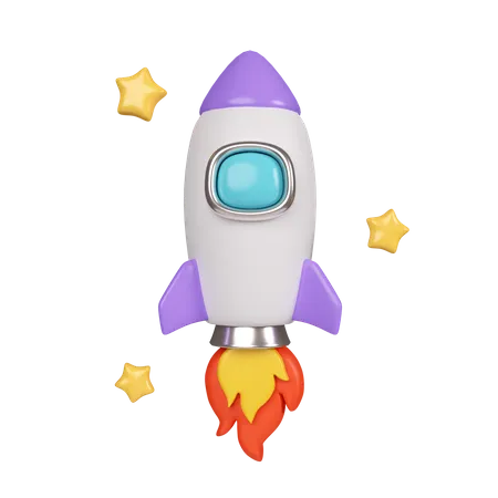 3 D Flying Space Rocket Spaceship Rocket Lunch Icon Isolated On Purple Background 3 D Rendering Illustration Clipping Path 3D Icon