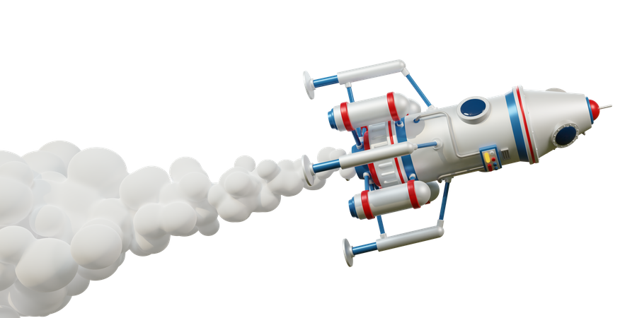 Spaceship space module flies  3D Illustration