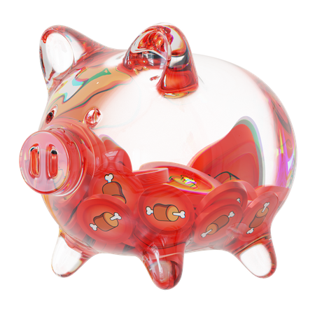 Sparschwein aus knochenklarem Glas mit abnehmendem Stapel an Kryptomünzen  3D Icon