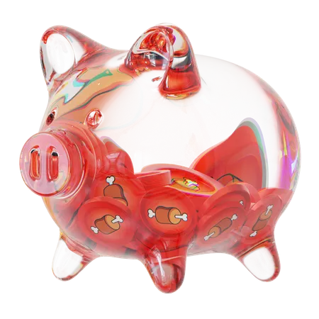 Sparschwein aus knochenklarem Glas mit abnehmendem Stapel an Kryptomünzen  3D Icon