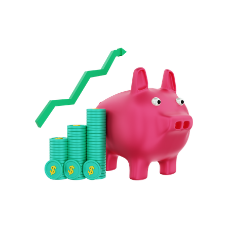 Sparschwein mit Investment-Dollar-Münzen wachsen  3D Illustration