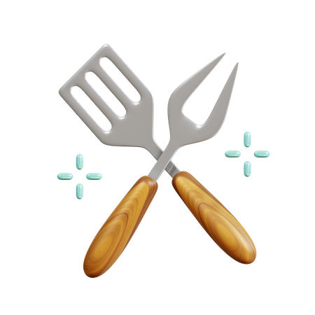 Spatula And Fork 3D Icon