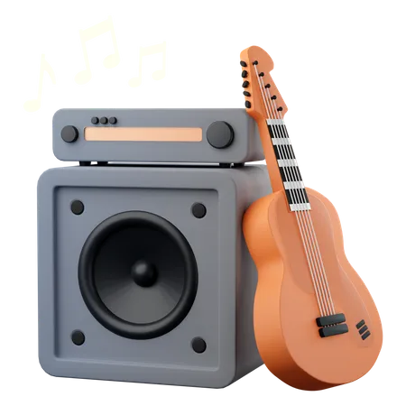 Speaker with bass guitar  3D Icon