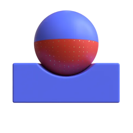 Sphere Resting on Cuboid 3D Illustration