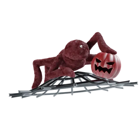 Spider With Pumpkin  3D Icon