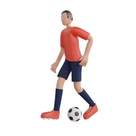 Spieler, der mit Fußball spielt  3D Illustration