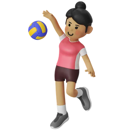 Spike Volley Player Girl  3D Illustration