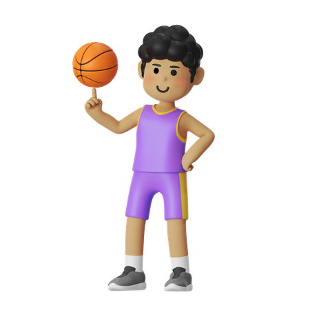 Spinning Basketball Player Boy  3D Illustration