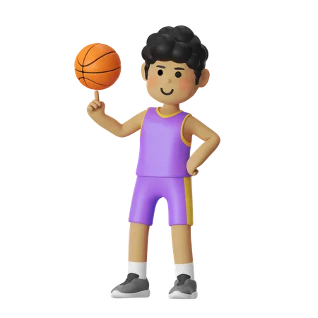 Spinning Basketball Player Boy  3D Illustration