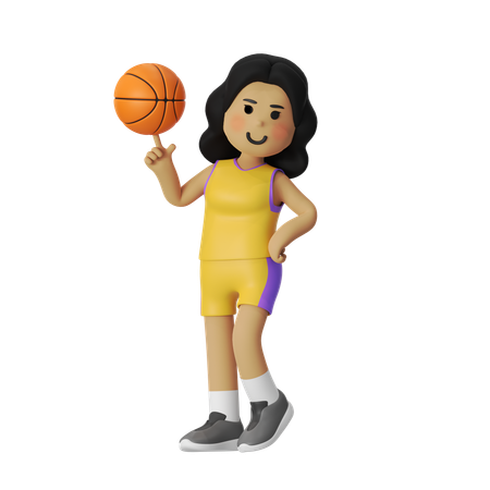 Spinning Basketball Player Girl  3D Illustration