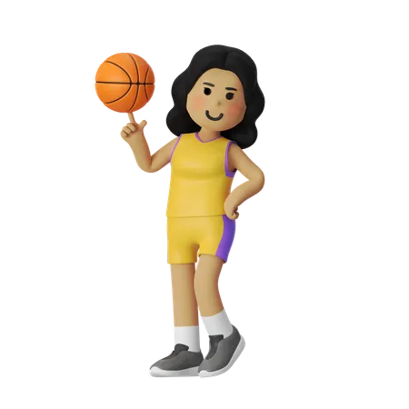 Spinning Basketball Player Girl  3D Illustration