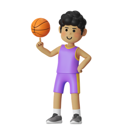 Sich drehender Basketballspielerjunge  3D Illustration