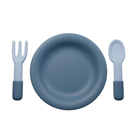 Spoon Fork And Plate  3D Icon