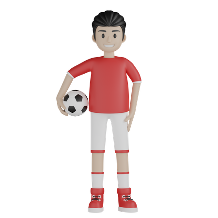 Sport boy standing and holding football 3D Illustration