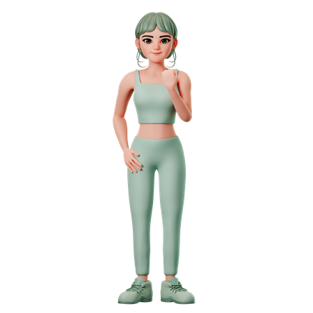 Sport Girl montrant le poing en utilisant la main droite  3D Illustration