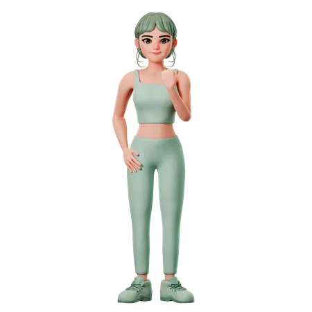 Sport Girl montrant le poing en utilisant la main droite  3D Illustration