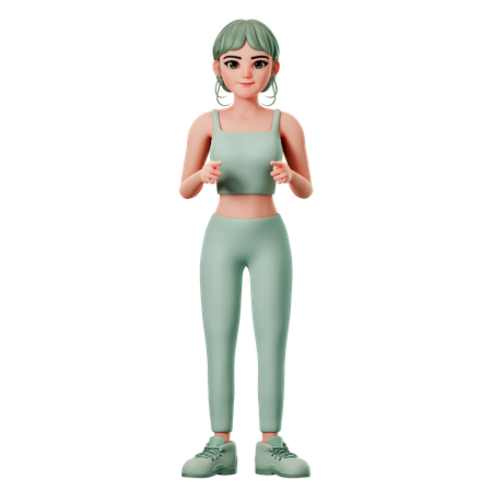 Fille de sport pointant vers l'avant avec les deux mains  3D Illustration