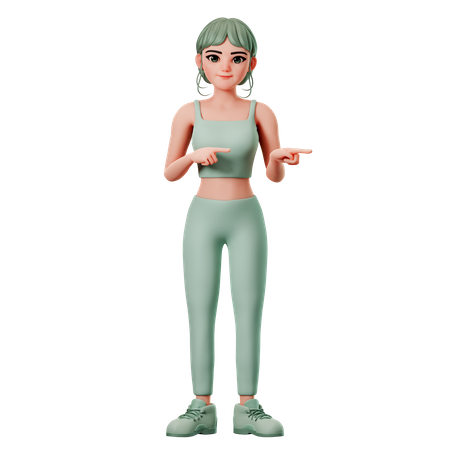 Fille de sport pointant vers le côté droit avec les deux mains  3D Illustration