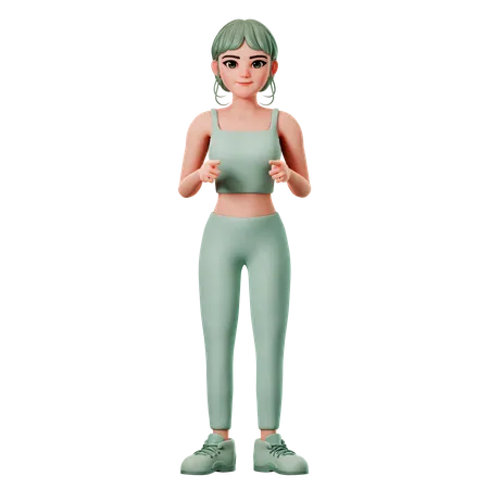 Sport Girl Pointing To Front Side With Both Hand  3D Illustration