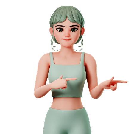 Sport Girl Pointing To Right Side Using Both Hand  3D Illustration