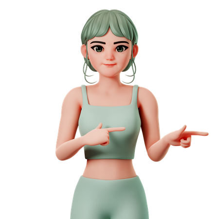 Sport Girl Pointing To Right Side Using Both Hand  3D Illustration
