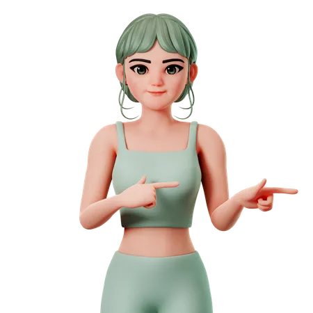 Sport Girl Pointing To Right Side Using Both Hand  3D Illustration