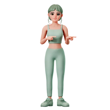Sport Girl Pointing To Right Side With Both Hand 3D Illustration